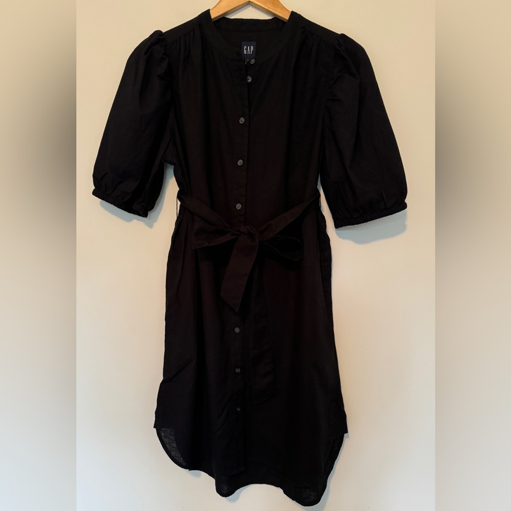 GAP Linen-Cotton Puff Sleeve Mini Shirt Dress - Picture 3 of 6